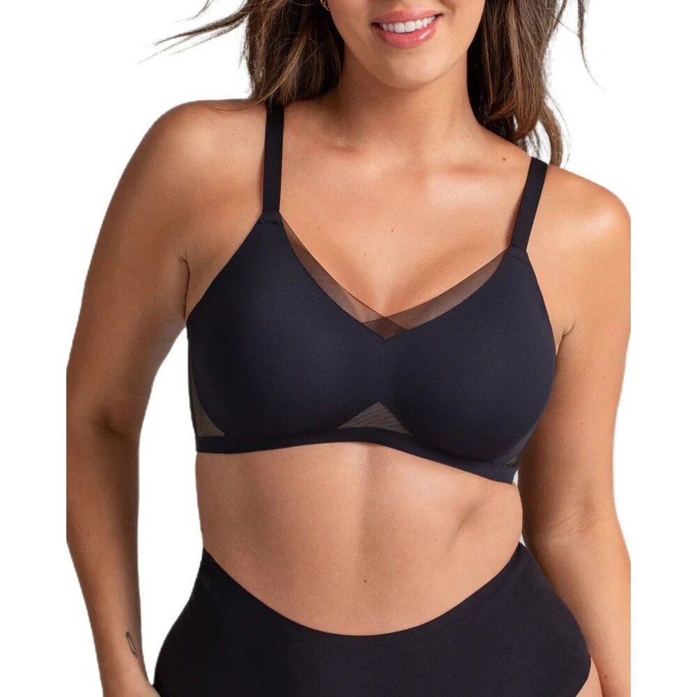 HONEYLOVE CrossOver Bra Black 3X Wireless Mesh Panel Adjustable Lift Back Smooth